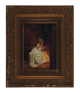 Carl Herpfer - A woman reading a letter by firelight