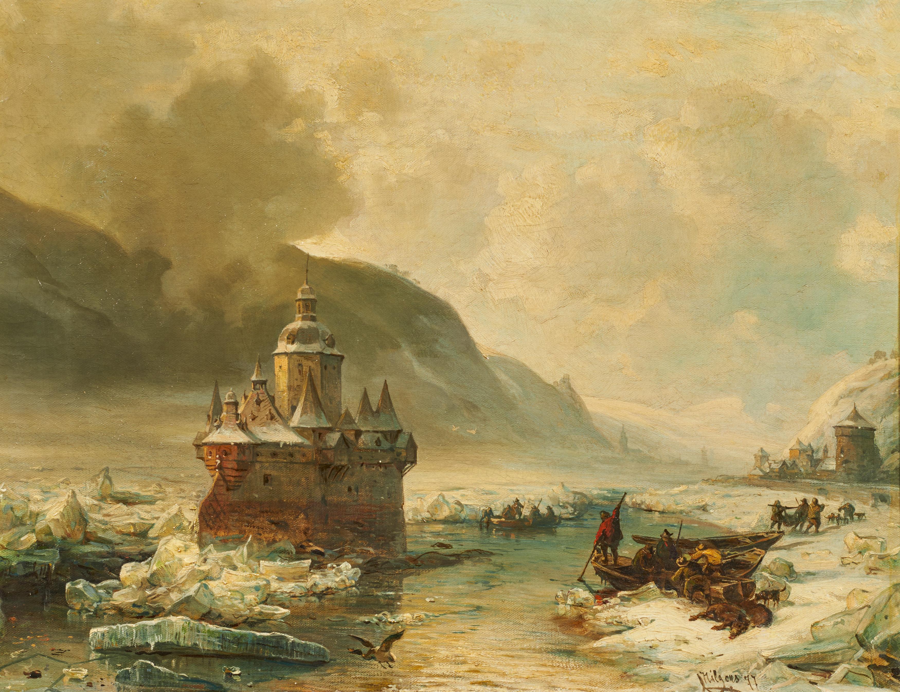 Carl Hilgers - Eisgang auf dem Rhein vor dem Pfalzgrafenstein bei Kaub.