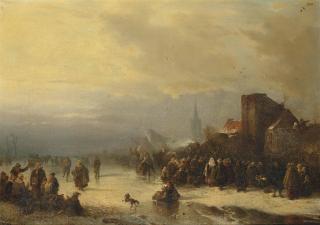 Carl Hilgers - Merrymaking on a frozen waterway