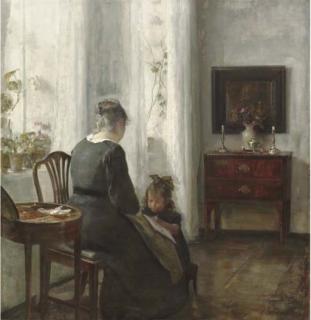 Carl Holsoe - A Mother And Child In An Interior