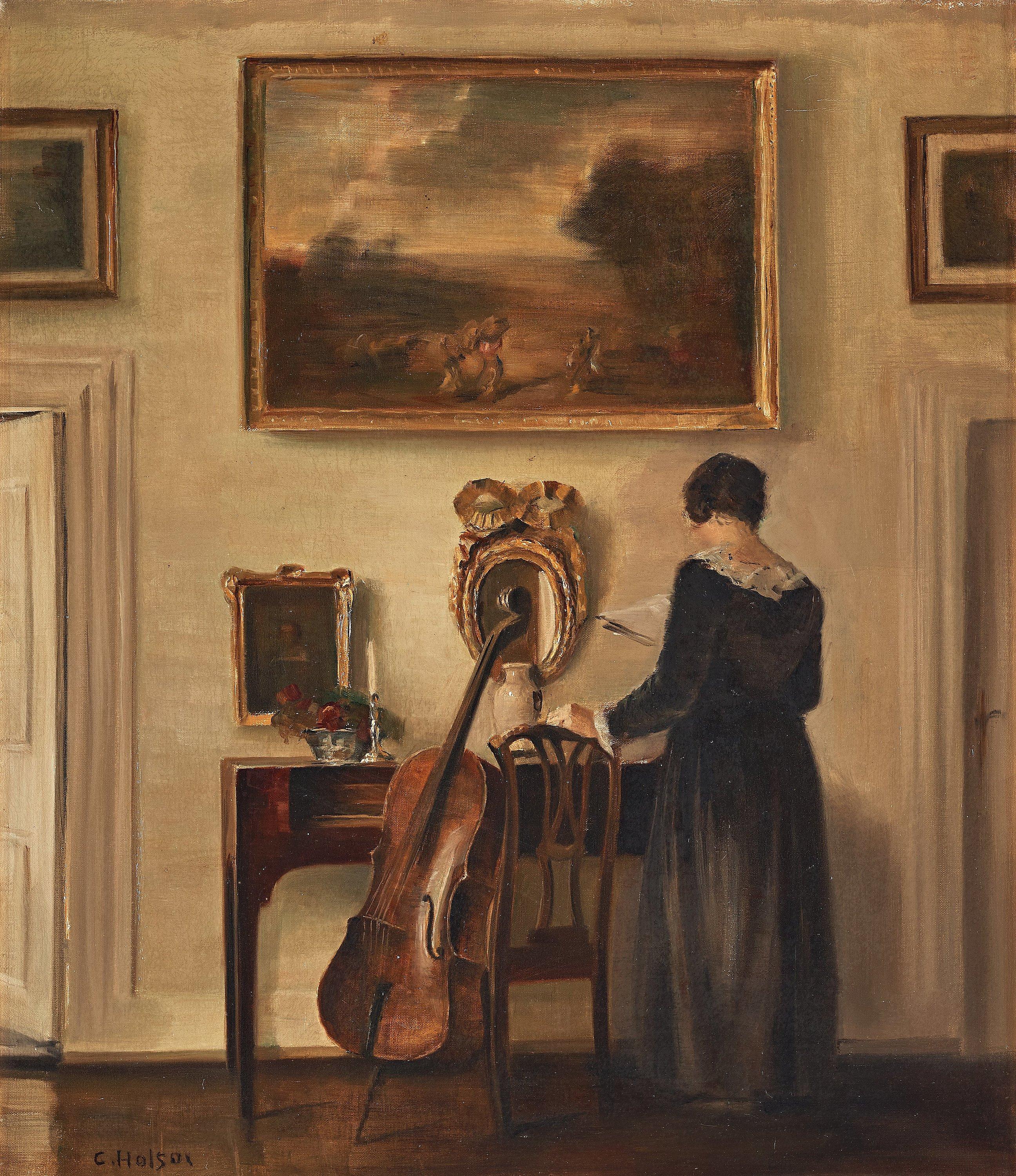 Carl Holsoe - Interior with woman and cello