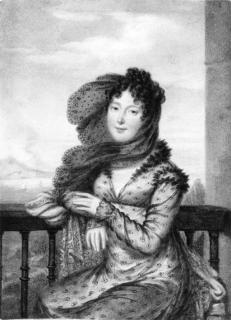 Carl Hummel - Portrait of a woman, seated three-quarter length, Vesuvius in the background