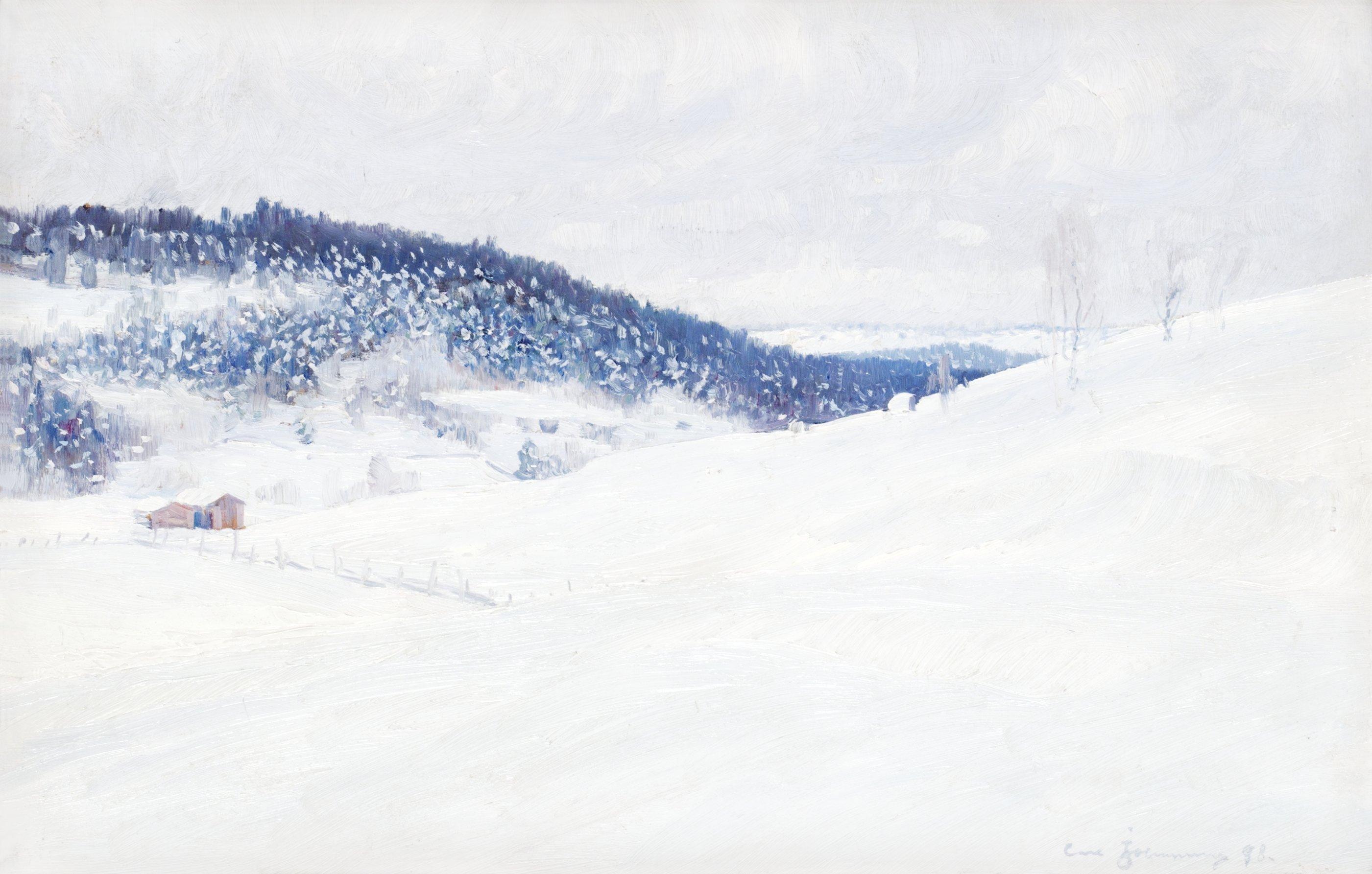 Carl Johansson - Vinterlandskap med fäbodar