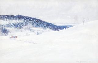 Carl Johansson - Vinterlandskap med fäbodar