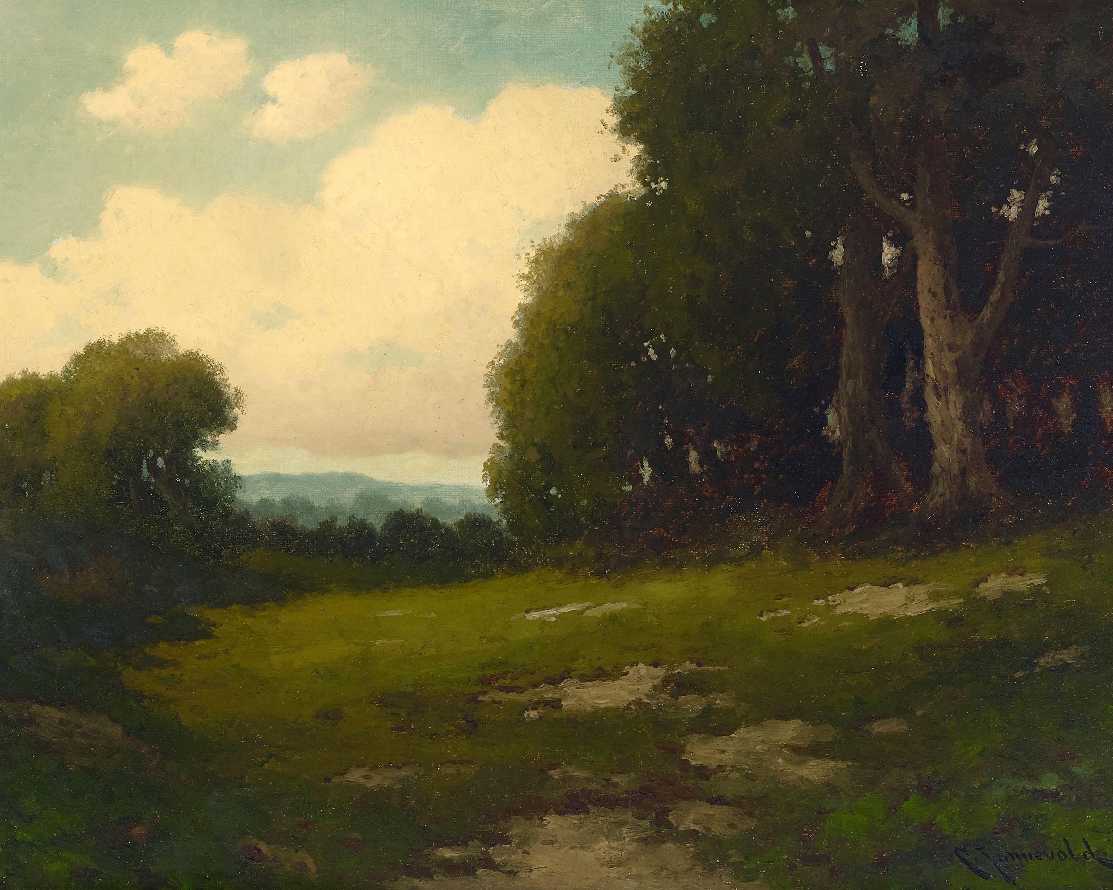 Carl Jonnevold - Trees by a clearing with scattered clouds