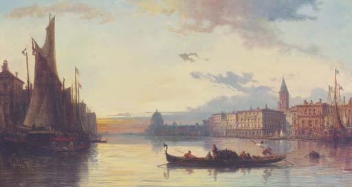 Carl-Joseph Kuwasseg - The Grand Canal With Gondolas At Dusk