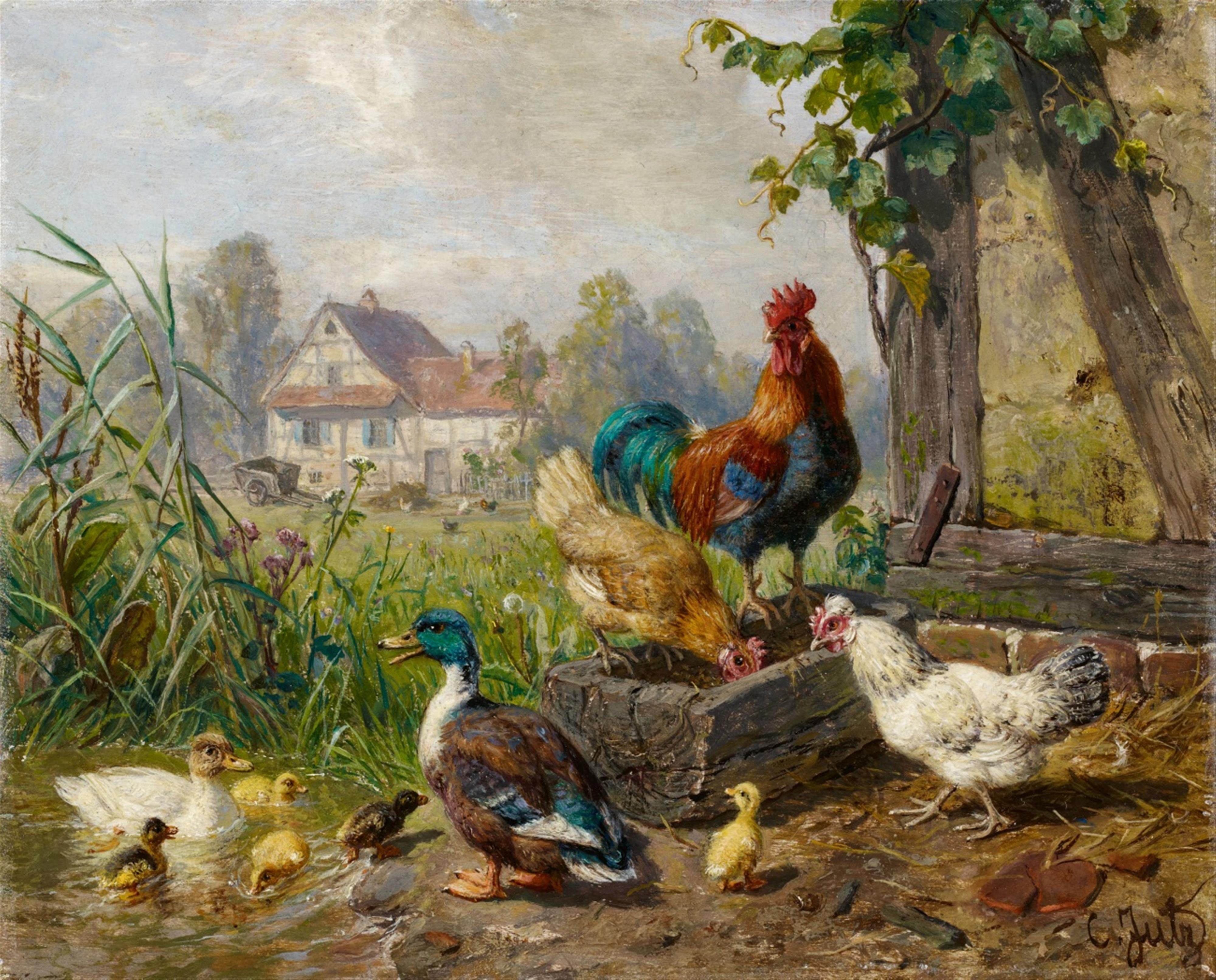Carl Jutz d. Ä. - Zwei Hühnerhofszenen