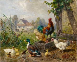 Carl Jutz d. Ä. - Zwei Hühnerhofszenen