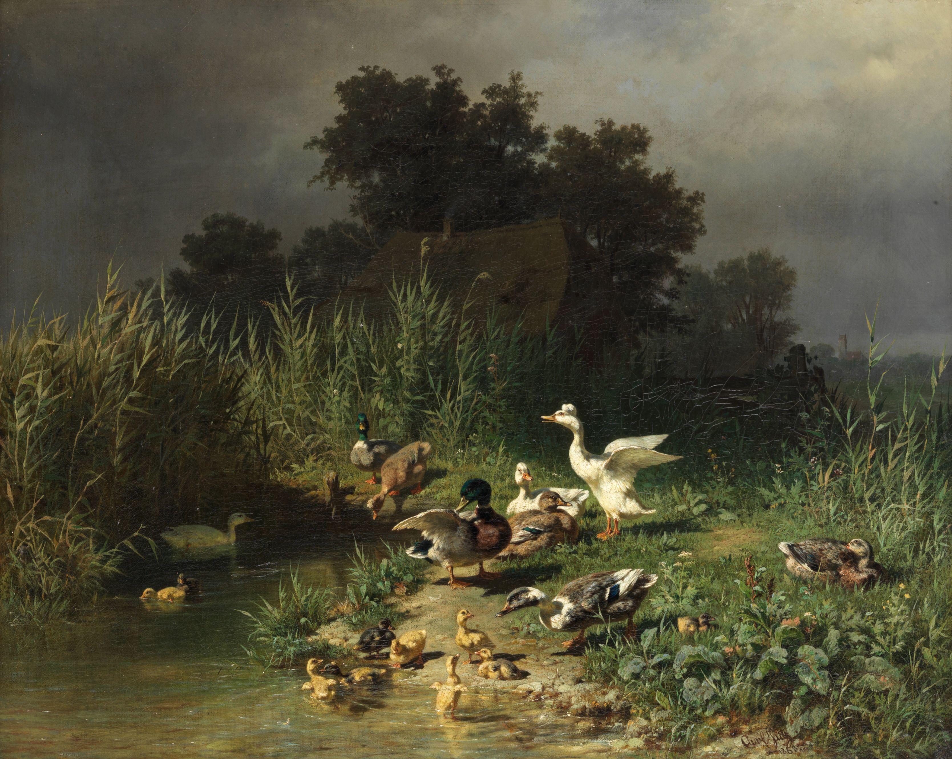 Carl Jutz I - Ducks by the water\'s edge