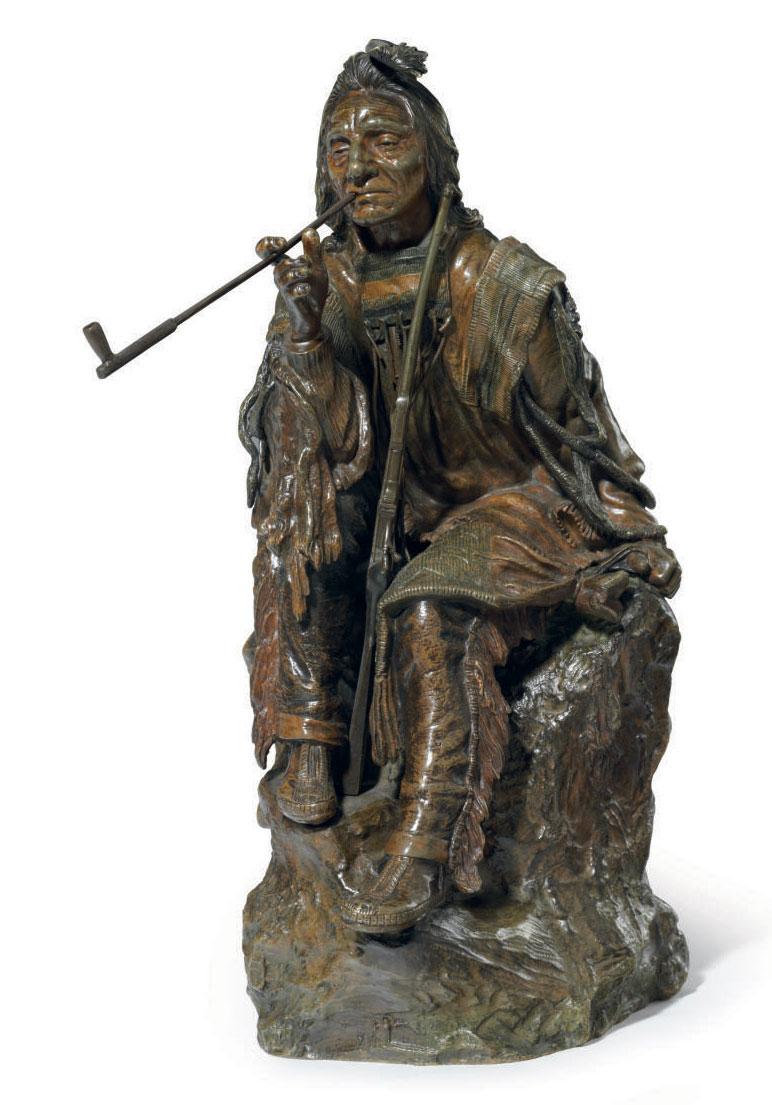 Carl Kauba - Seated Indian with Pipe