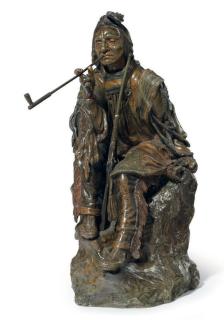 Carl Kauba - Seated Indian with Pipe