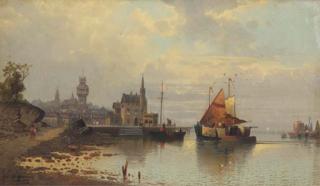 Carl Kaufmann - View of a harbour town at dusk