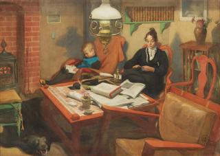 Carl Larsson - ”Vid aftonlampan” / ”Strax före sovdags” (By the night lamp / Just before bedtime)