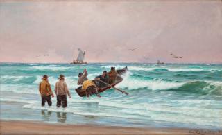Carl Locher - Fishermen on the beaches of Skagen, Denmark