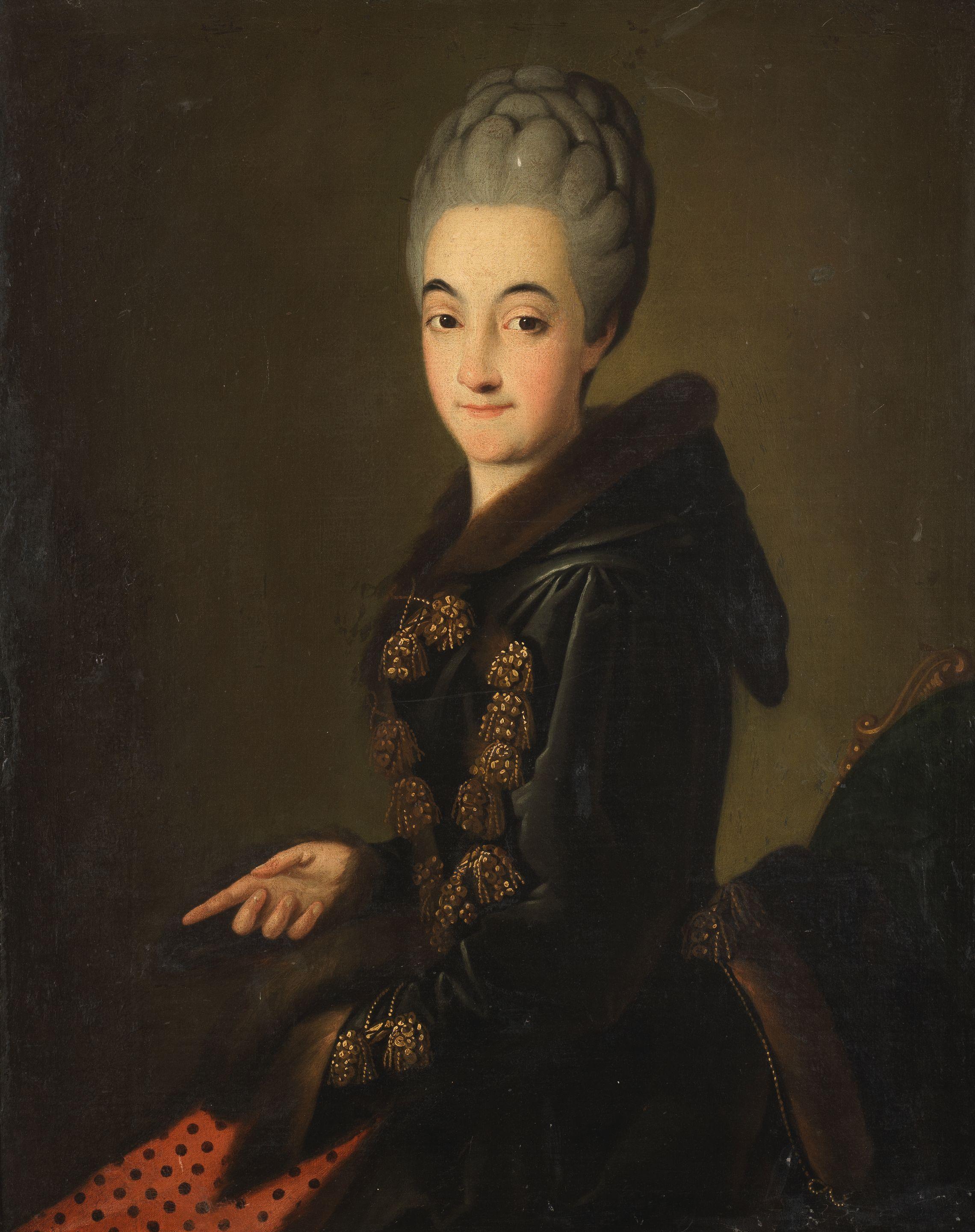 Carl Ludwig Christinec - Portrait of Clementina Gomm, half-length, in a black dress with a fur collar
