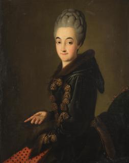 Carl Ludwig Christinec - Portrait of Clementina Gomm, half-length, in a black dress with a fur collar