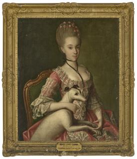 Carl Ludwig Christinek - Portrait of Jane Gomm (1753-1822), three-quarter-length, in a pink dress with a greyhound