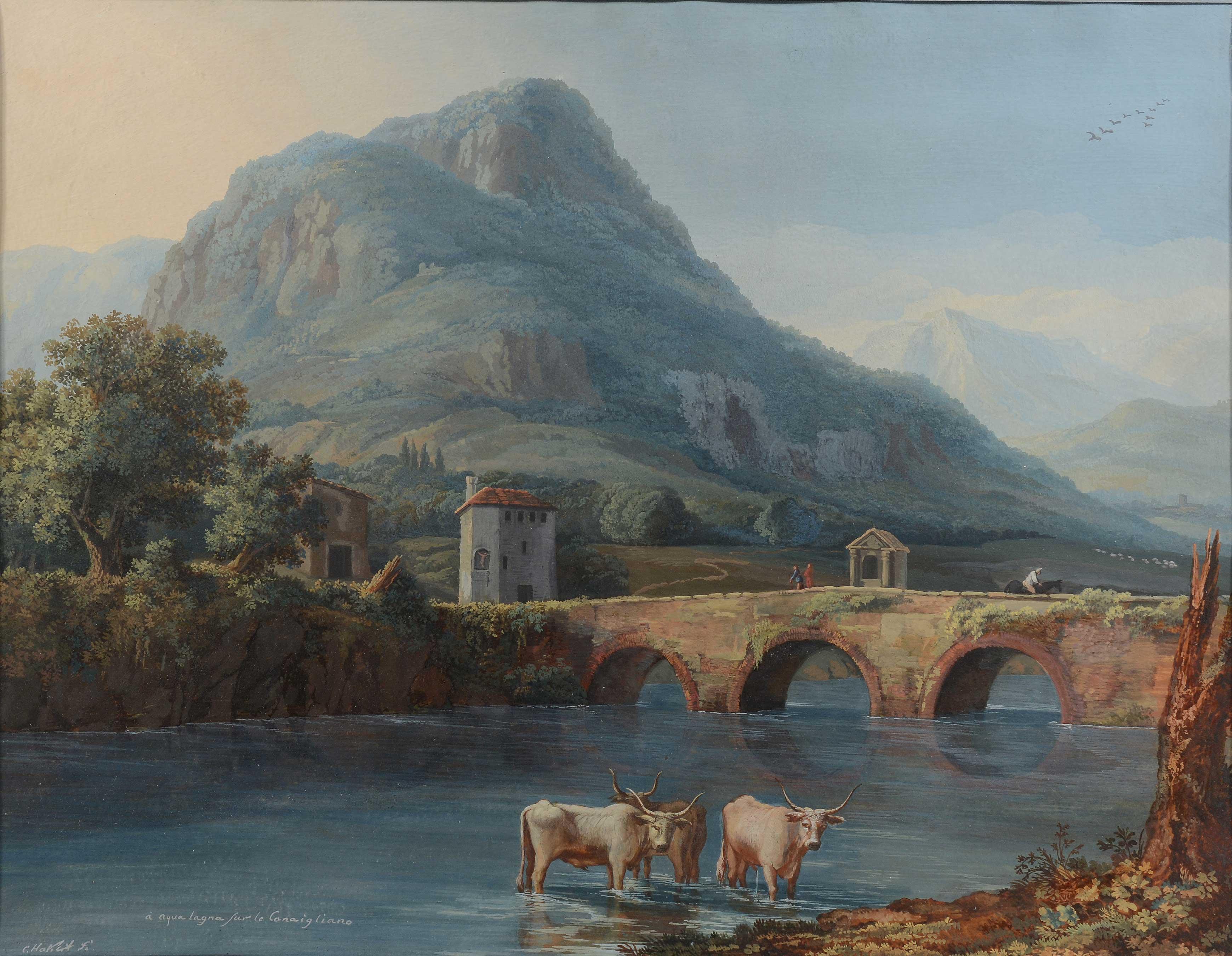 Carl Ludwig Hackert - Flusslandschaft mit Rinderherde bei Conaigliana