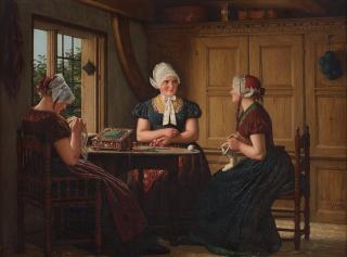Carl Ludwig Jessen - Interior with needleworking women