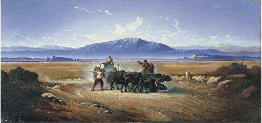 Carl Max Gerlach Quaedvlieg - Traino di bufali nella Campagna Romana