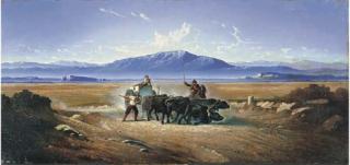 Carl Max Gerlach Quaedvlieg - Traino di bufali nella Campagna Romana