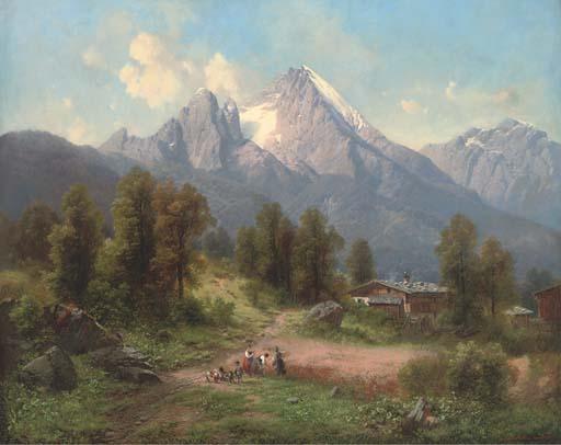 Carl Millner - Harvesters in an alpine landscpe