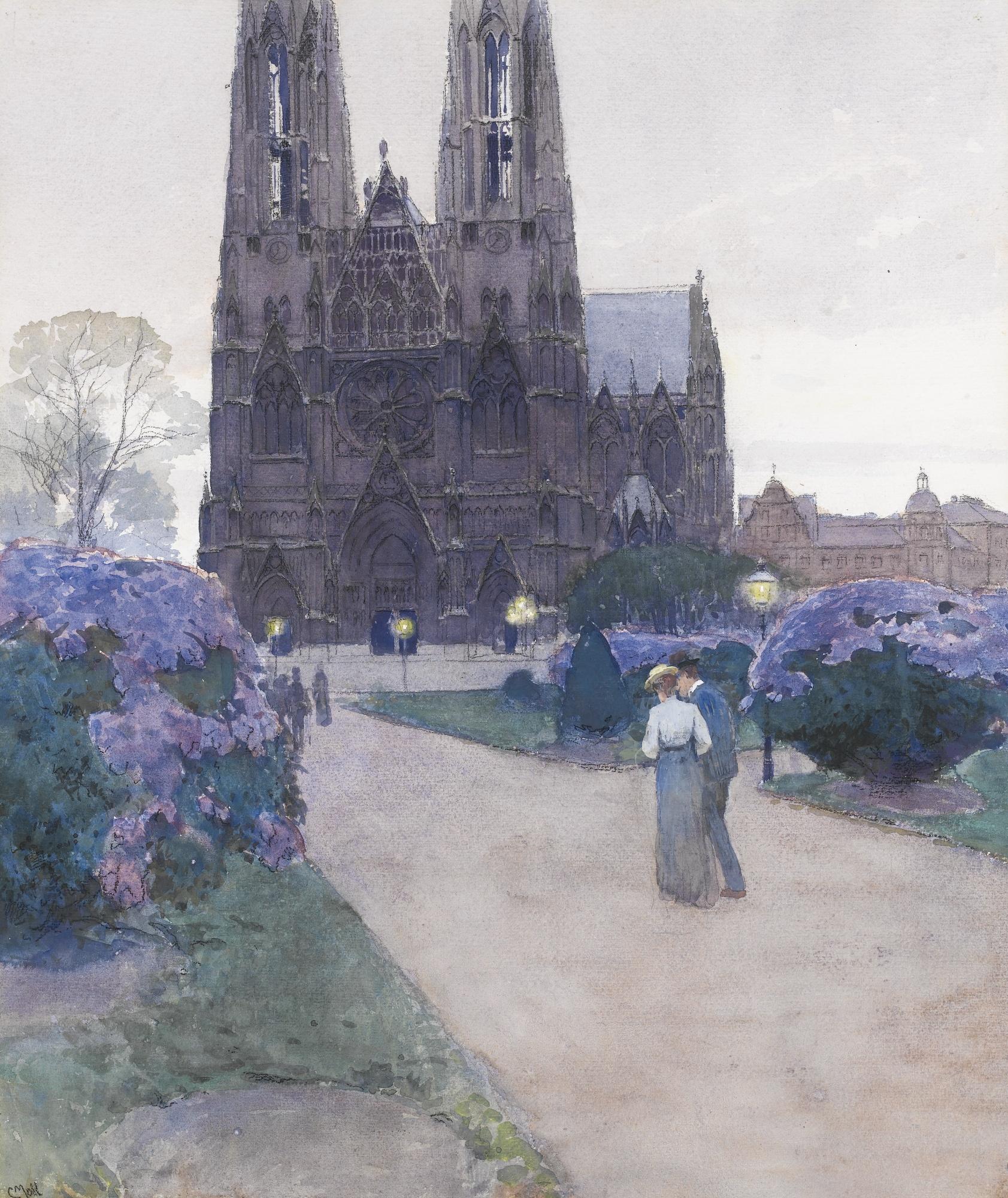 Carl Moll - Austrian stroll In The Gardens Of The Votivkirche, Vienna