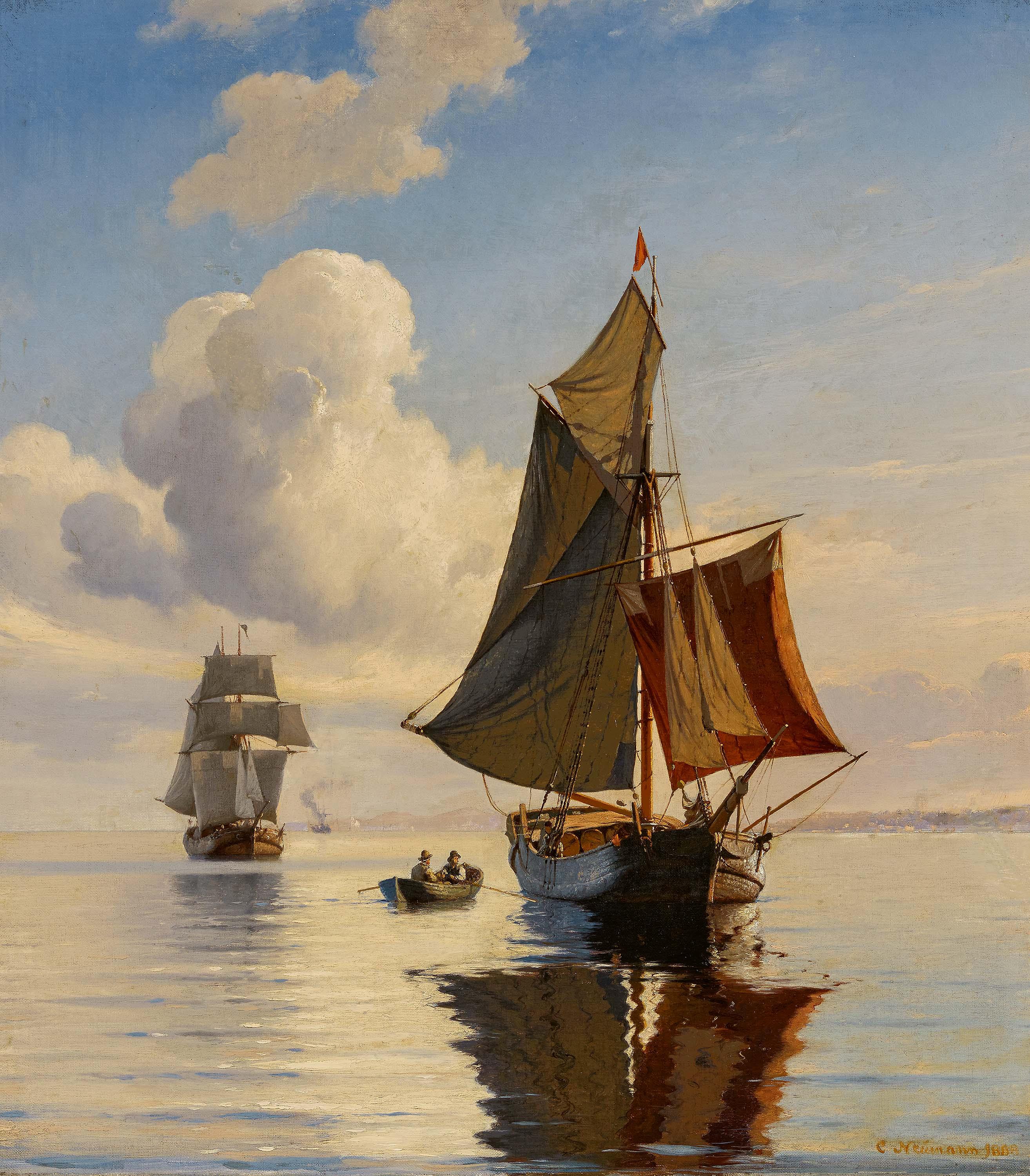 Carl Neumann - Segler auf ruhiger See vor der Küste