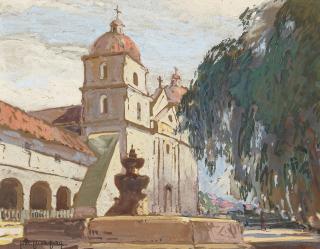 Carl Oscar Borg - Mission Santa Barbara sight 6 1/2 x 8 1/4 in. framed 13 x 15 in.