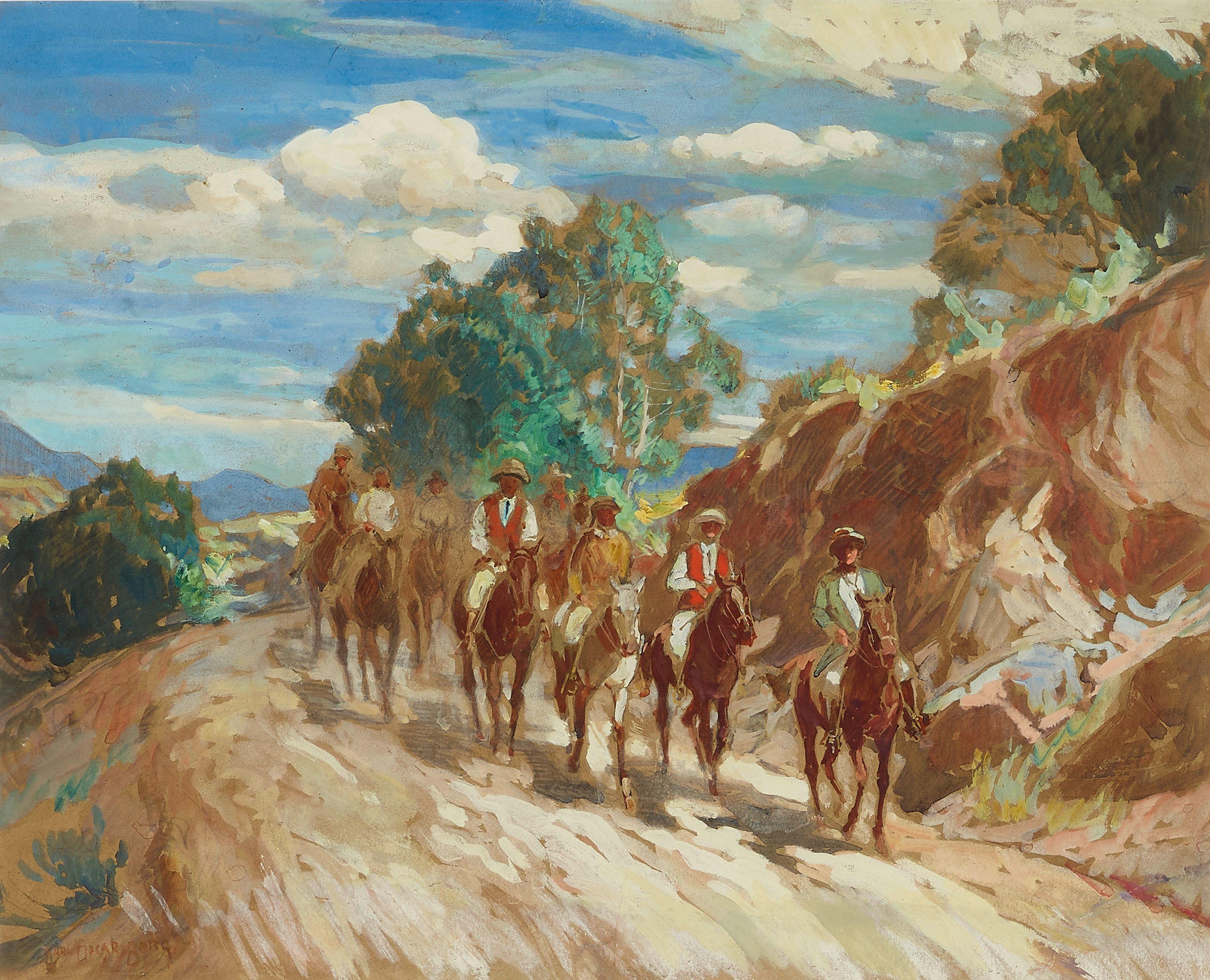 Carl Oscar Borg - Morning Ride, Hollywood Hills sight 16 x 20 in. framed 27 1/2 x 31 in.