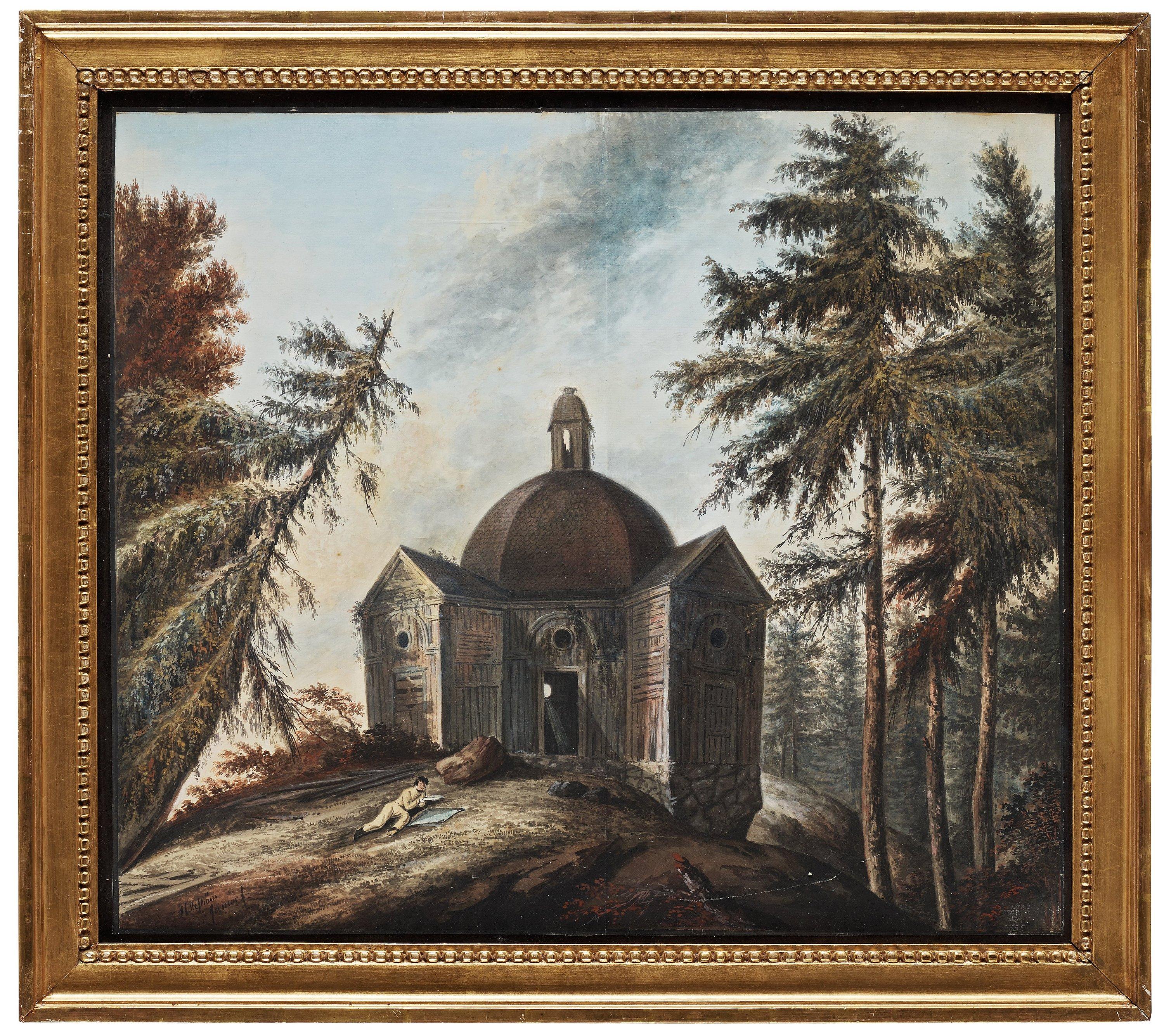 Carl Petter Hilleström - Youth reading outside an church