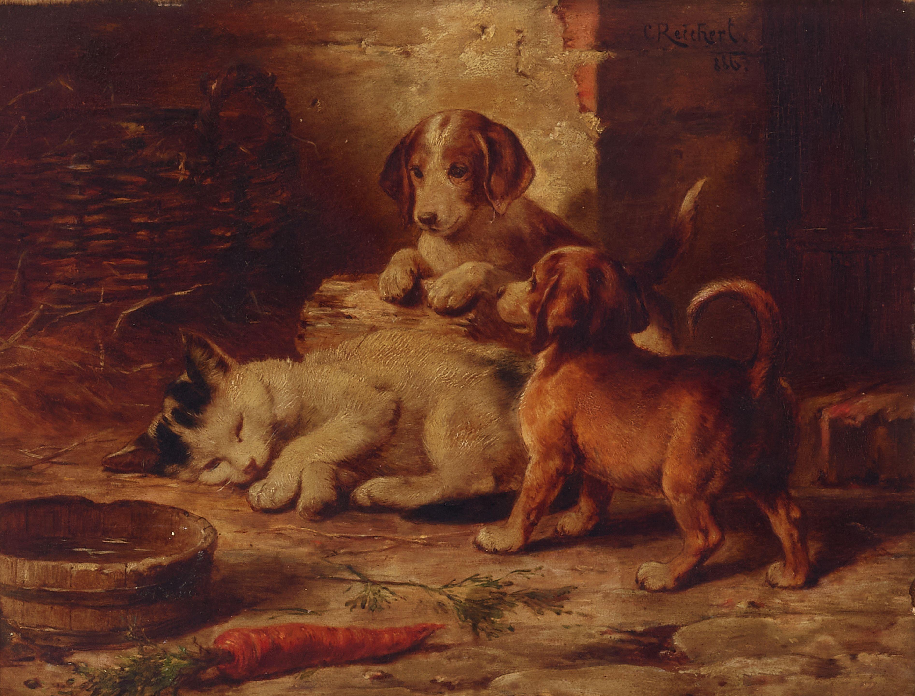 Carl Reichert - Time to play; Cautious friends (a pair)