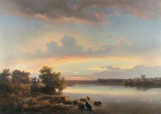 Carl Robert Kummer - Schweineherde in abendlicher Moorlandschaft