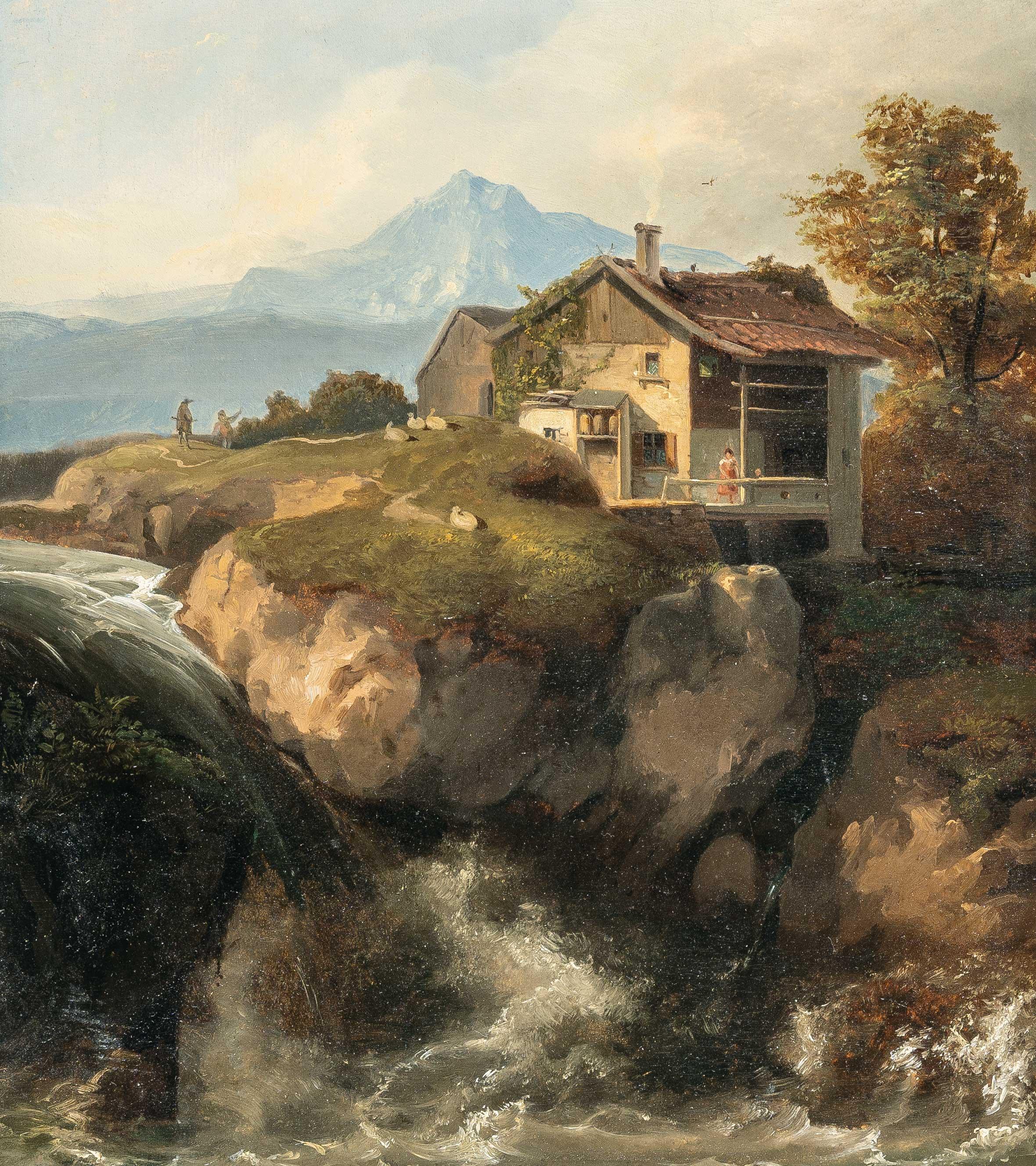 Carl Rottmann - Flusslandschaft mit Bauernhaus bei Garmisch-Partenkirchen