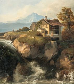 Carl Rottmann - Flusslandschaft mit Bauernhaus bei Garmisch-Partenkirchen