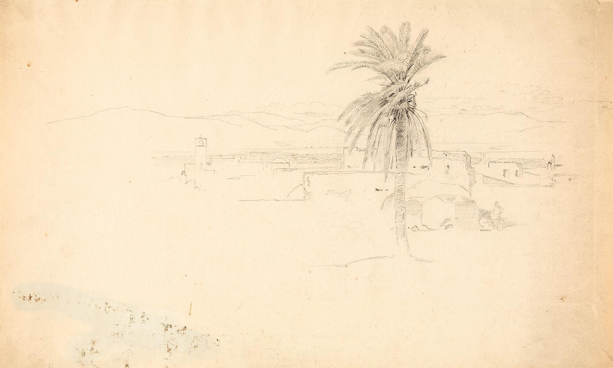 Carl Rottmann - Griechische Landschaft, im Vordergrund eine Palme.