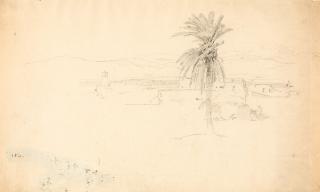 Carl Rottmann - Griechische Landschaft, im Vordergrund eine Palme.