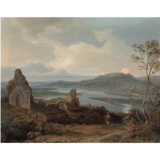 Carl Rottmann - Ruine Einer Kapelle In Der Nähe Eines Flusses Bei Aufgehendem Mond (Ruin Of A Chapel Near A River With Rising Moon)