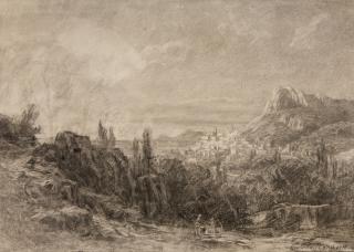 Carl Rottmann - Südliche Ideallandschaft mit Ausblick auf eine Stadt (Capri?).