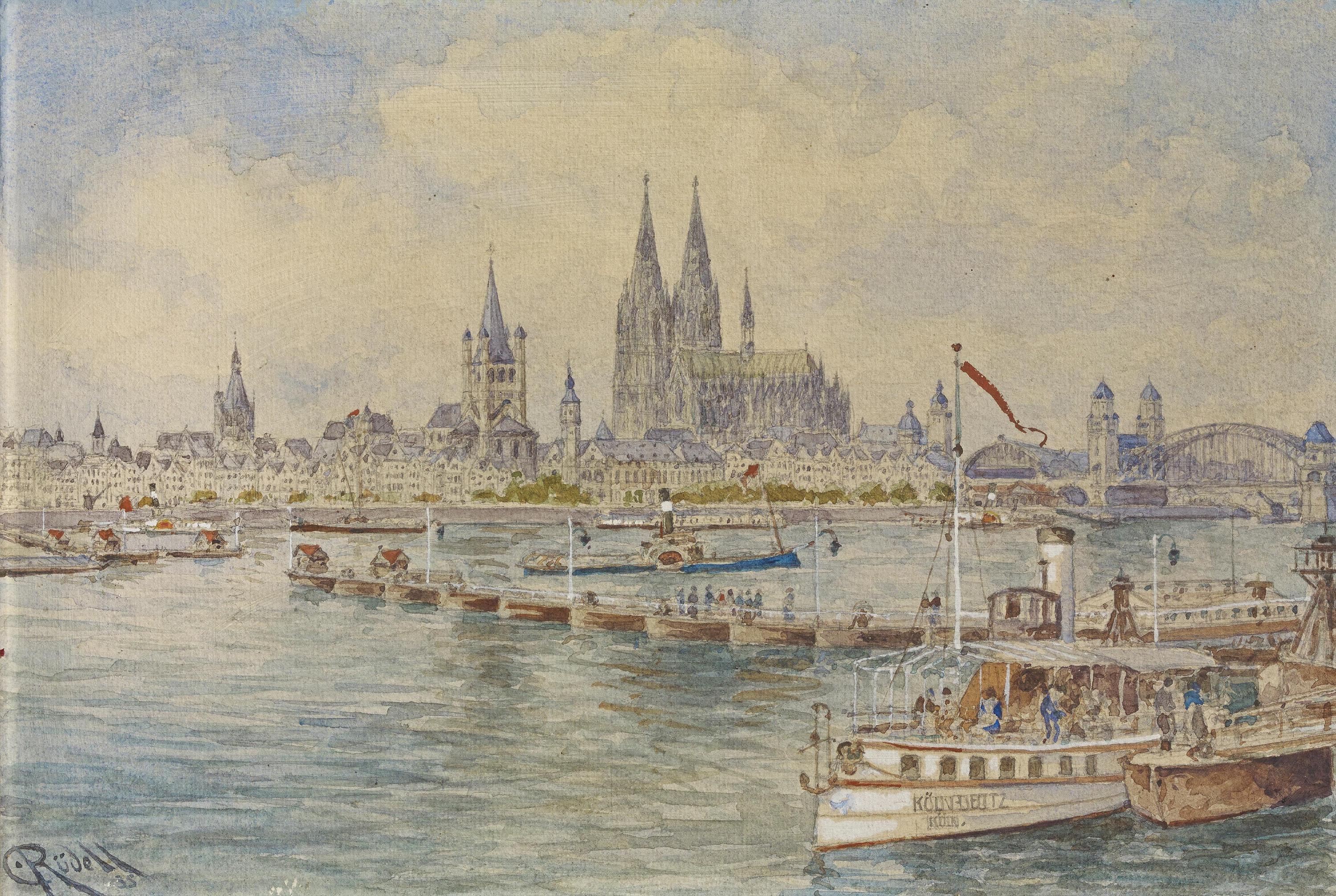 Carl Rüdell - Blick auf die Altstadt von Köln von der Deutzer Seite.