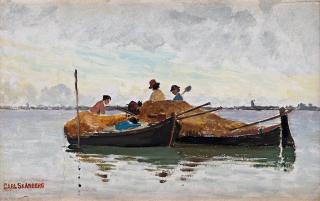 Carl Skånberg - Boats on the lagoon, scene from Venice
