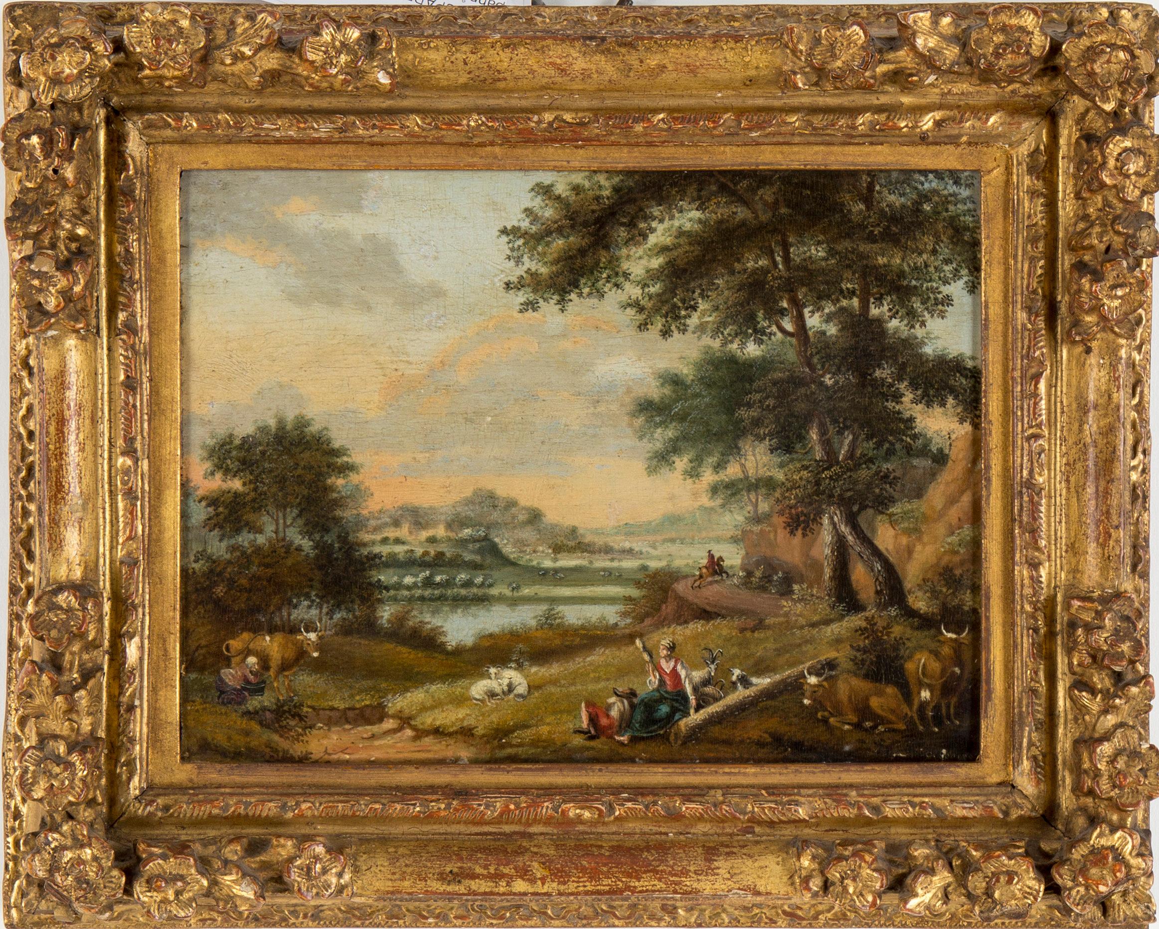 Carl Sparre - Landscape with resting shepherds, shepherdesses an cattle