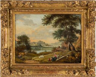 Carl Sparre - Landscape with resting shepherds, shepherdesses an cattle