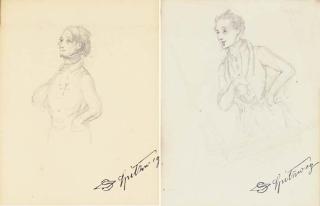 Carl Spitzweg - A gentleman in evening dress, half-length, holding his watch-chain; and A figure wearing a tunic with Maltese cross