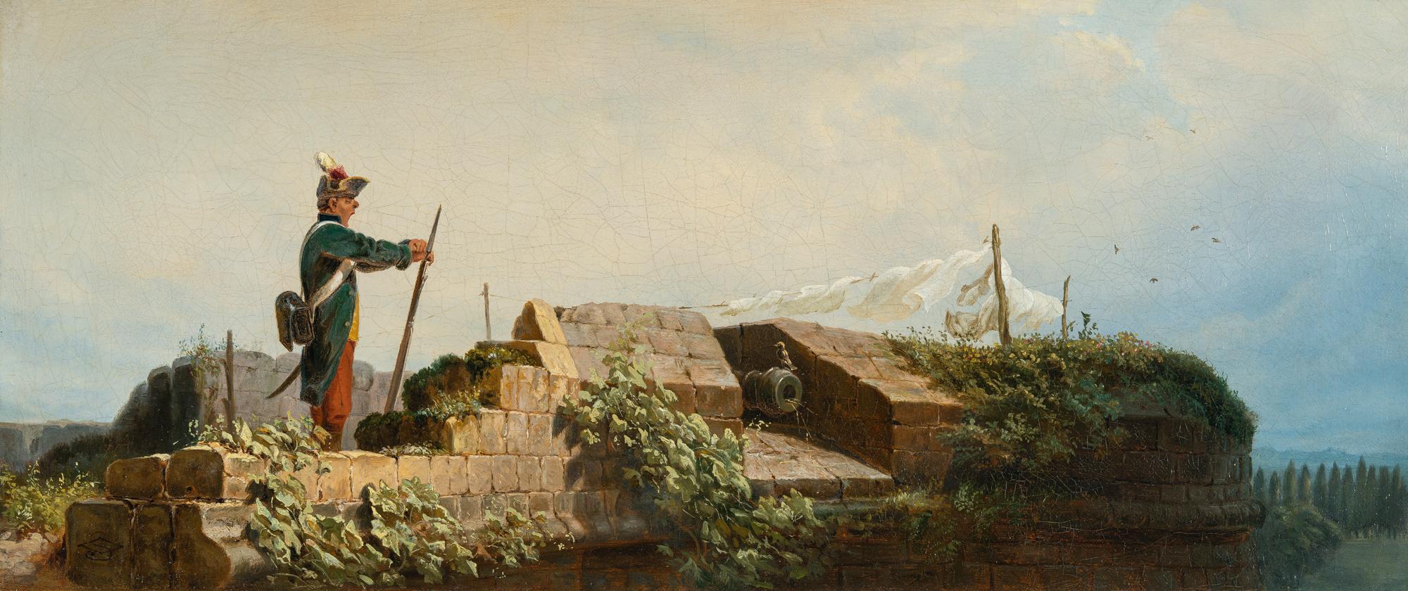 Carl Spitzweg - Auf der Bastei (Der Posten – Friede – Gähnender Wachposten)