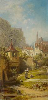 Carl Spitzweg - Der Wäscheplatz vor der Kleinstadt.