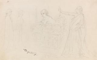 Carl Spitzweg - Figurenstudien: Eremit, Junge Frau am Fenster, Allegorie