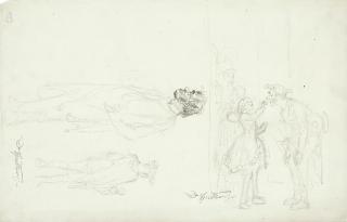 Carl Spitzweg - Hinter den Kulissen einer Theateraufführung.