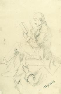 Carl Spitzweg - Mit der Lupe lesender Mann (sowie Arm- und Handstudie)