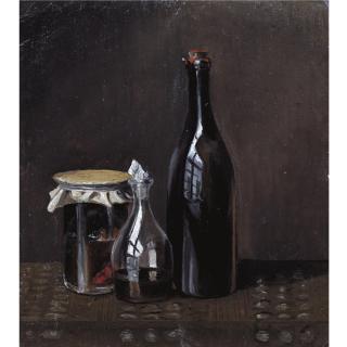 Carl Spitzweg - Still Life With A Jellyjar, A Carafe And A Bottle Of Wine